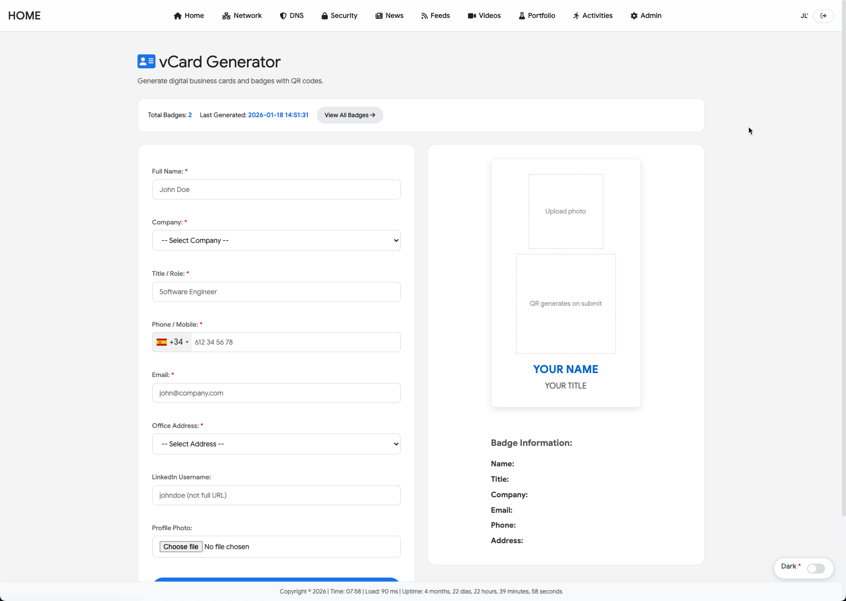 Badges Vcard Generator